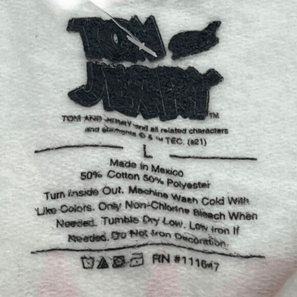 Tom & Jerry Hoodie Adult L White And Pink 90’s Cartoon Lounge Fall Back Graphic - Picture 4 of 9